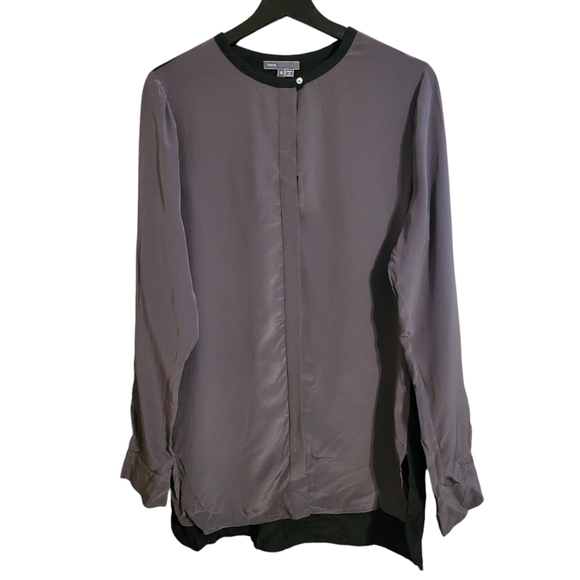 Vince Gray Black Silk Long Sleeve Tunic Blouse - Picture 1 of 7